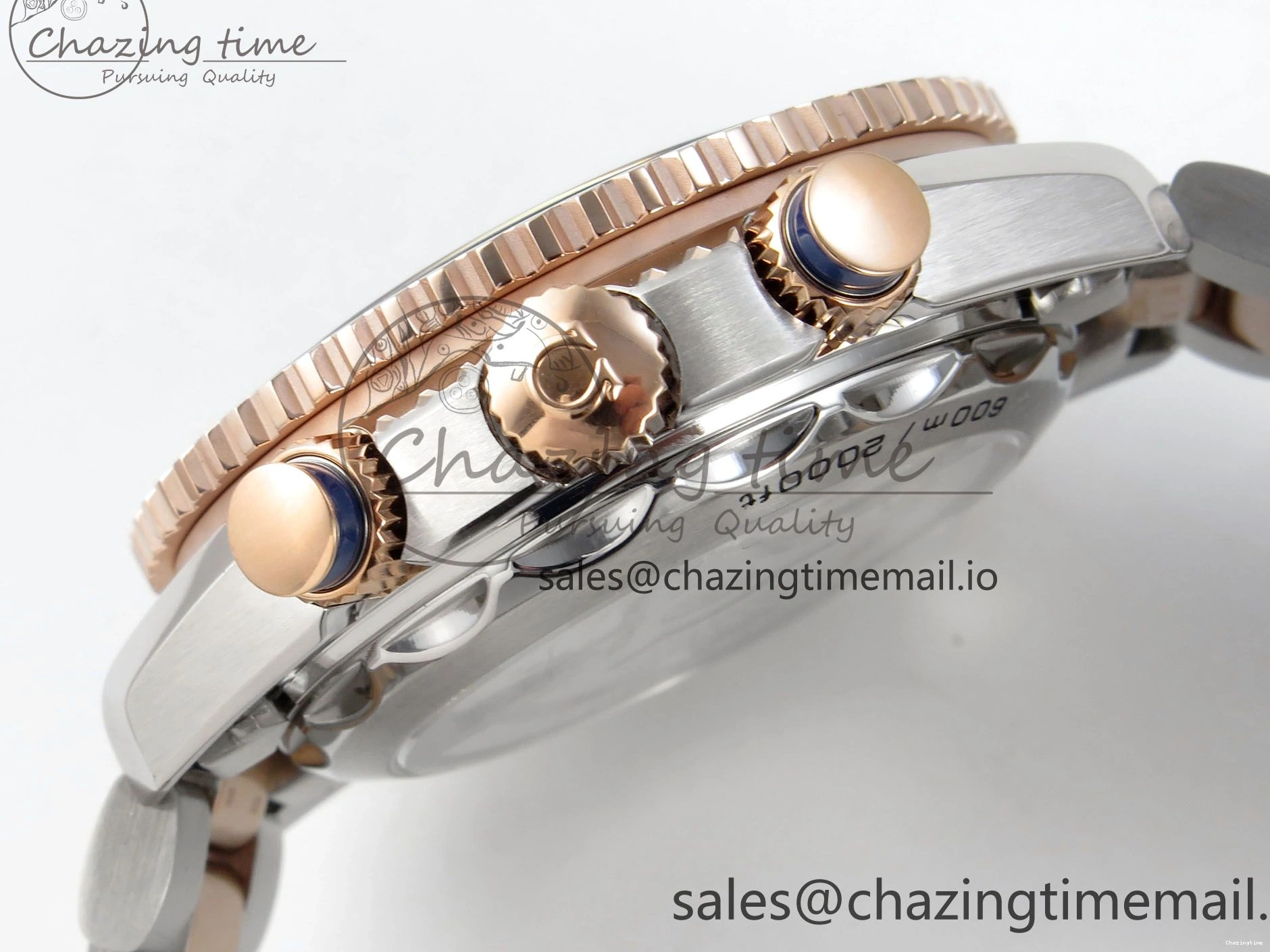 0328 Planet Ocean 600M Chrono SS VRF 1:1 Best Edition Black Bezel Blue Dial on RG SS Bracelet A Affordable 7648